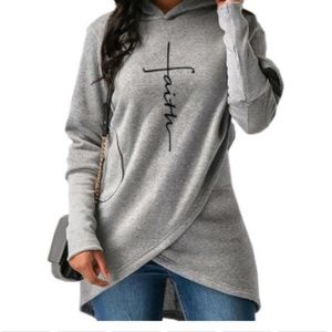 Long Sleeve Pocket Faith Embroidery Hoodie